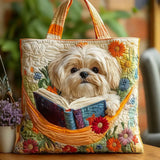 Käsintehty laukku - Shih Tzu kirjoilla ja kukilla